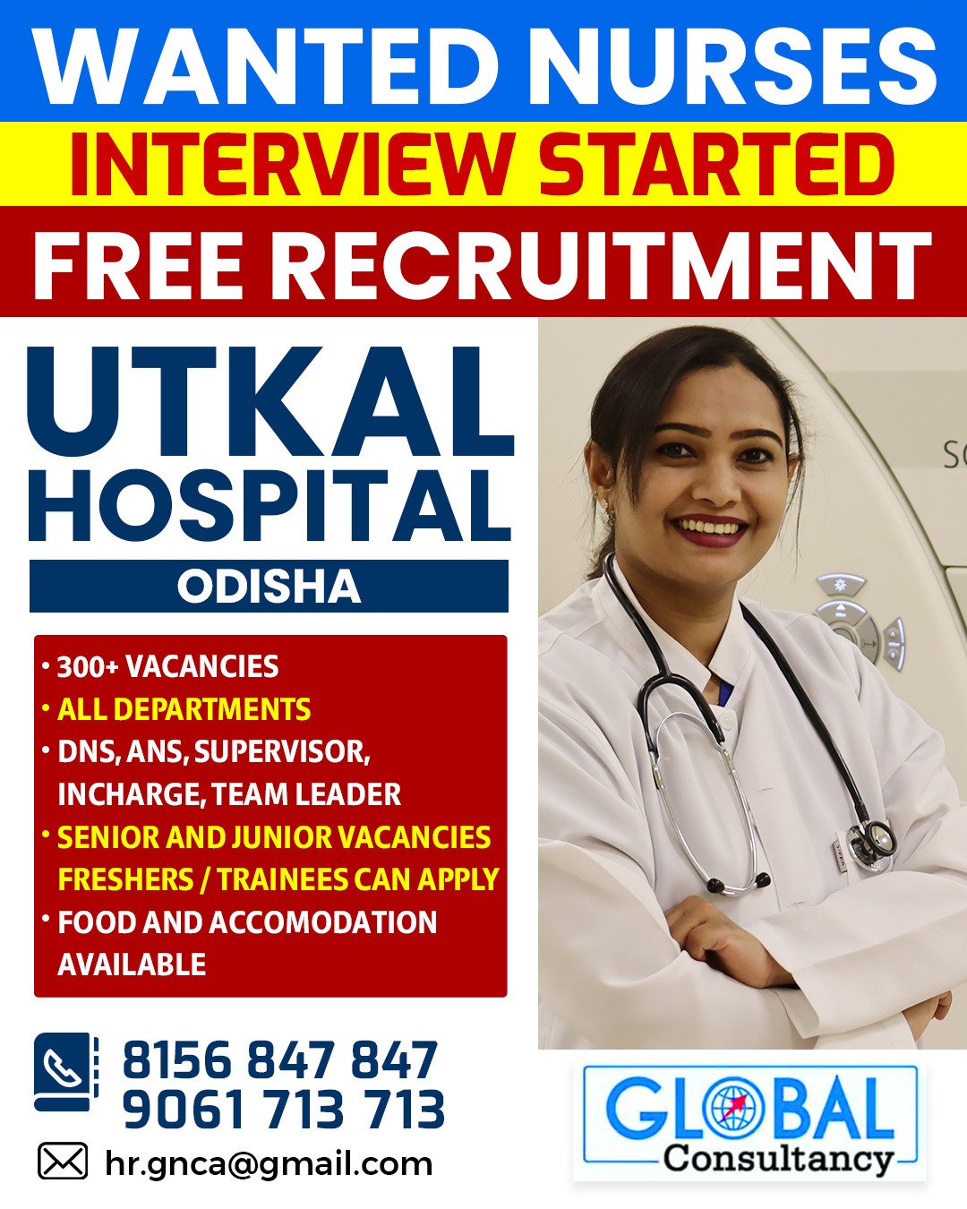 Wanted Nurses to Utkal Hospital
